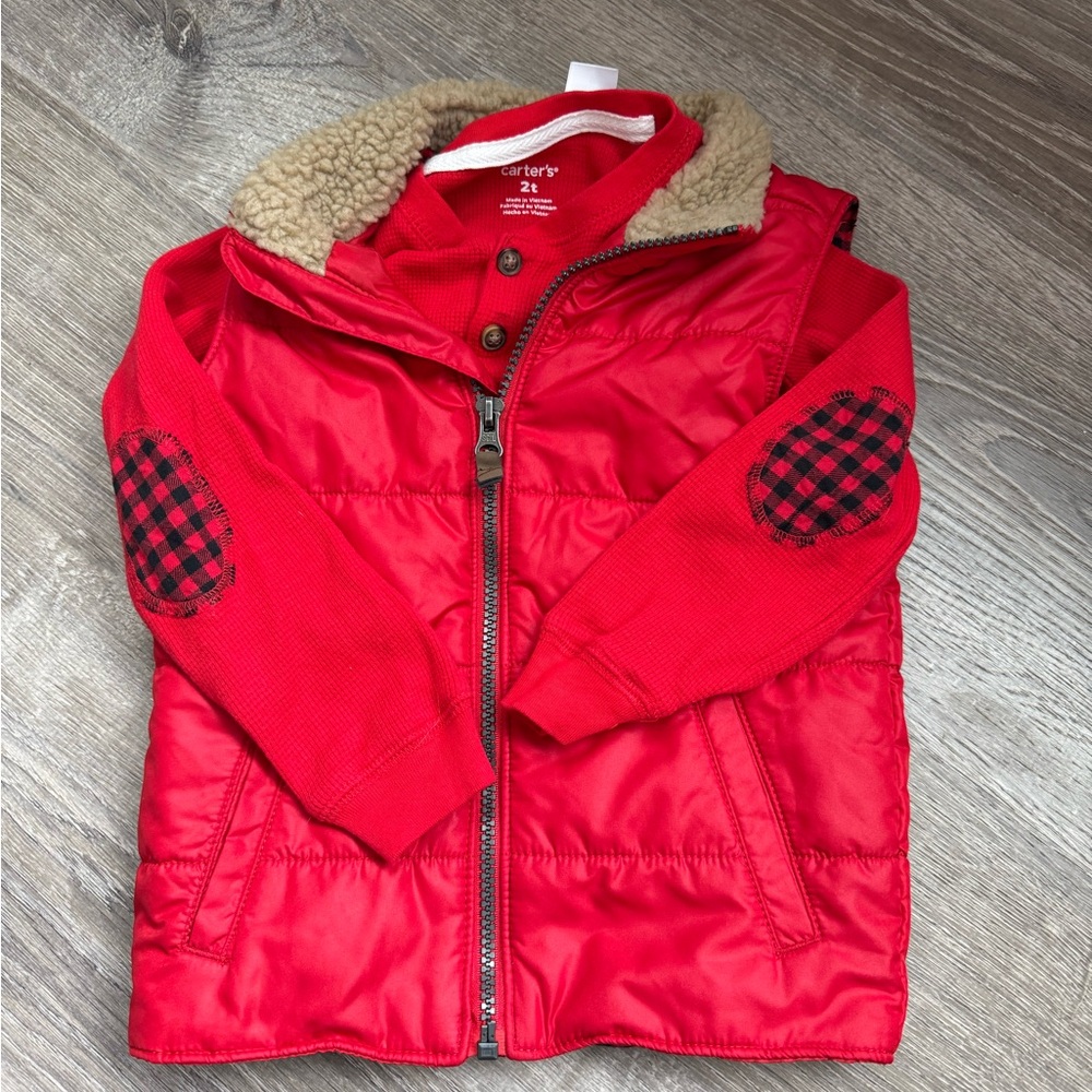 Carter's Bright Red Vest with Plaid Accents